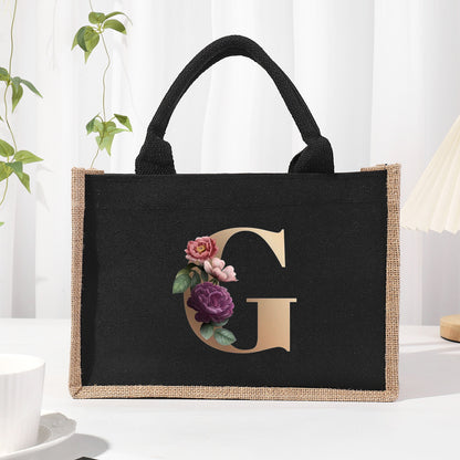 Bolsa de tela de algodón y lino, bolsa de tela con letras estampadas, bolso ligero portátil, bolsa de regalo para compras 