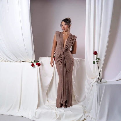 Sexy women's sleeveless super deep V slim waist pleated temperament fishtail jumpsuit