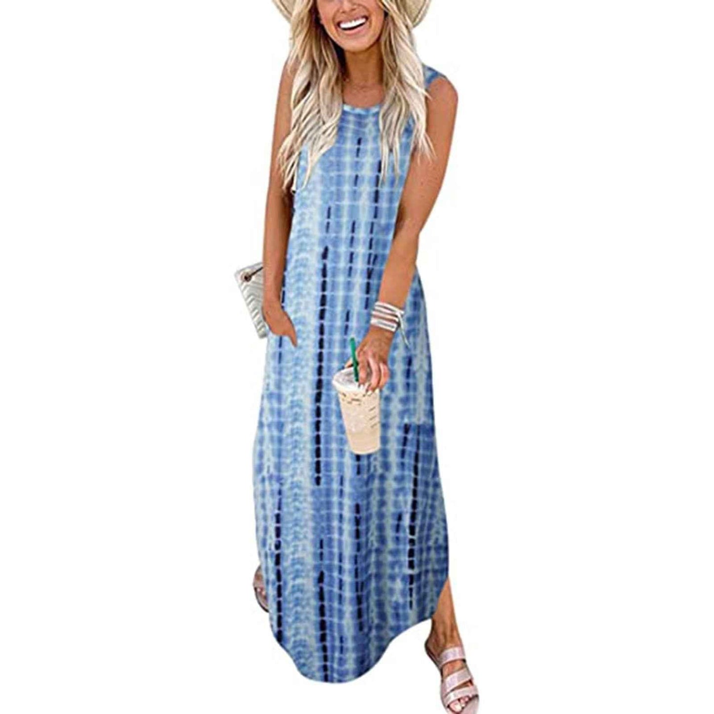 Dress Summer Dress Wide Shoulder Long Dress Fashion Slim Fit Long Dress Print Heart Patterned Long Casual Dress