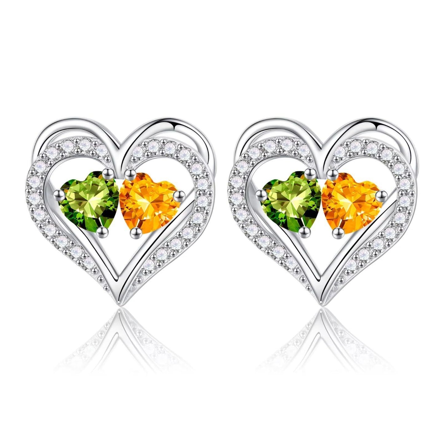 Sterling Silver Birthstone Heart Earrings new