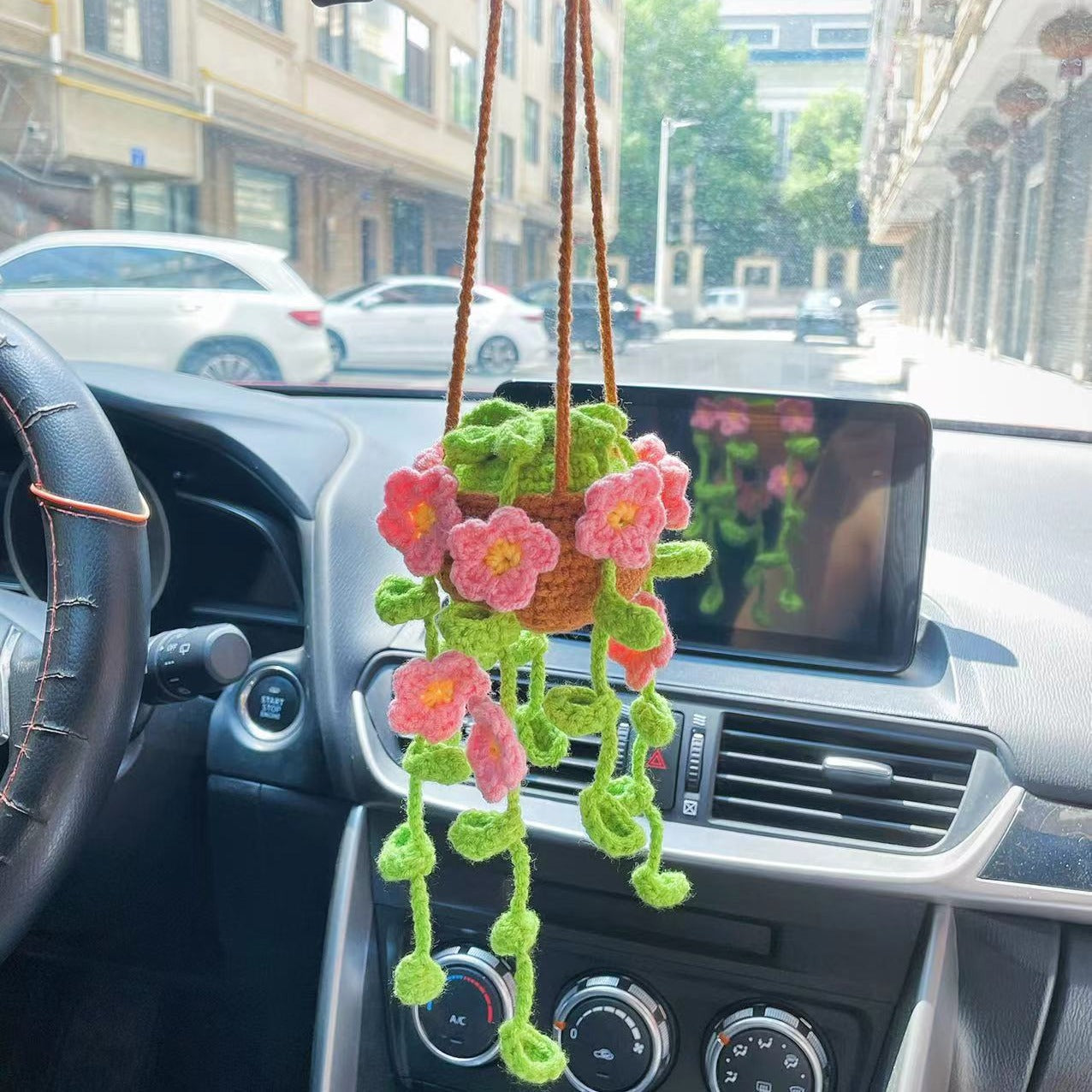 Colgante de planta de coche Decoración de coche Colgante de espejo retrovisor Lana creativa en el coche