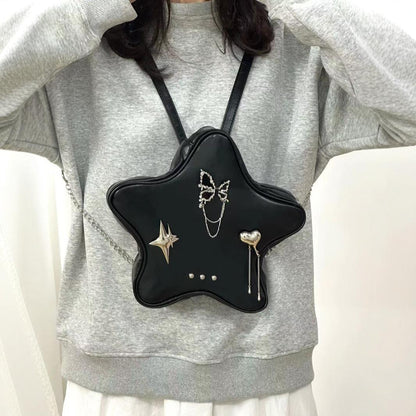 Mini bolso de hombro negro con forma de pentagrama, mochila bandolera con colgante, mochila de cadena versátil y moderna para mujer 