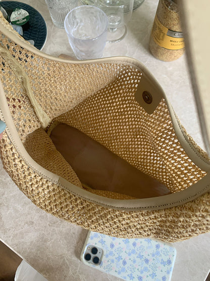 Bolso de paja, bolso hobo para ir al trabajo, bolso hobo tejido de verano para mujer, bolso de hombro de paja, bolso de playa de ganchillo ligero