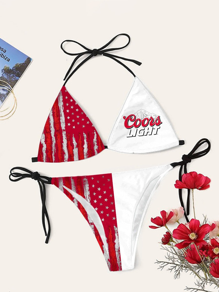 Digital Print Sexy Halter Bikini Set - Two-Piece Adjustable Swimwear for Women