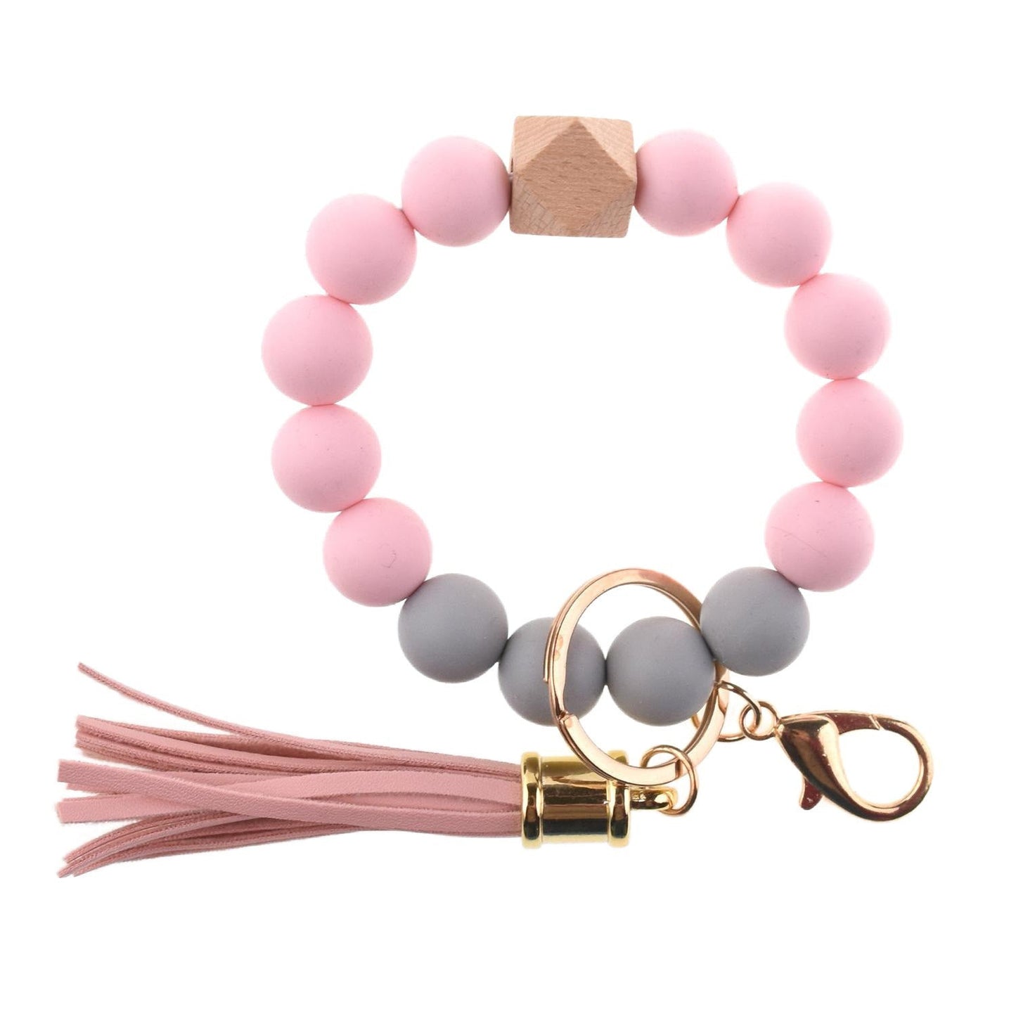 Llavero con borla de PU y cuentas de silicona para bolso, pulsera, llavero de coche, para mujeres y niñas 