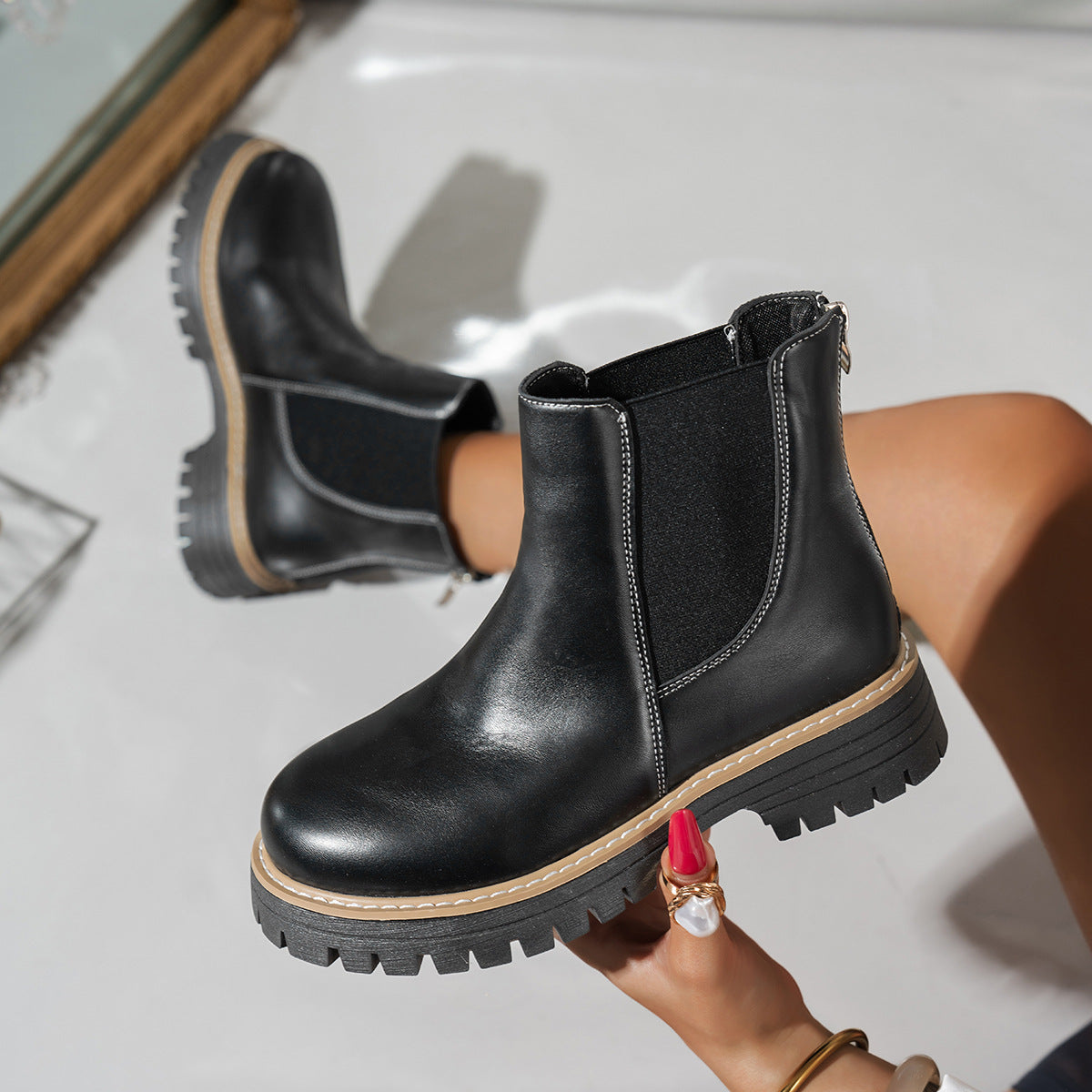 Platform Elastic Ankle Boots