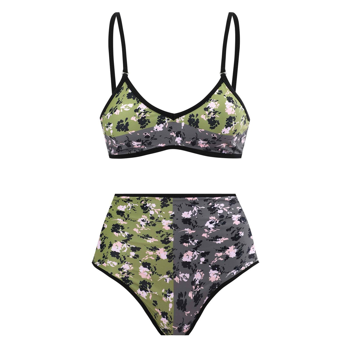 Vintage high waist split three-piece swimsuit women's bikini swimsuit chiffon beach skirt set