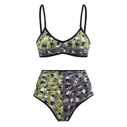 Vintage high waist split three-piece swimsuit women's bikini swimsuit chiffon beach skirt set