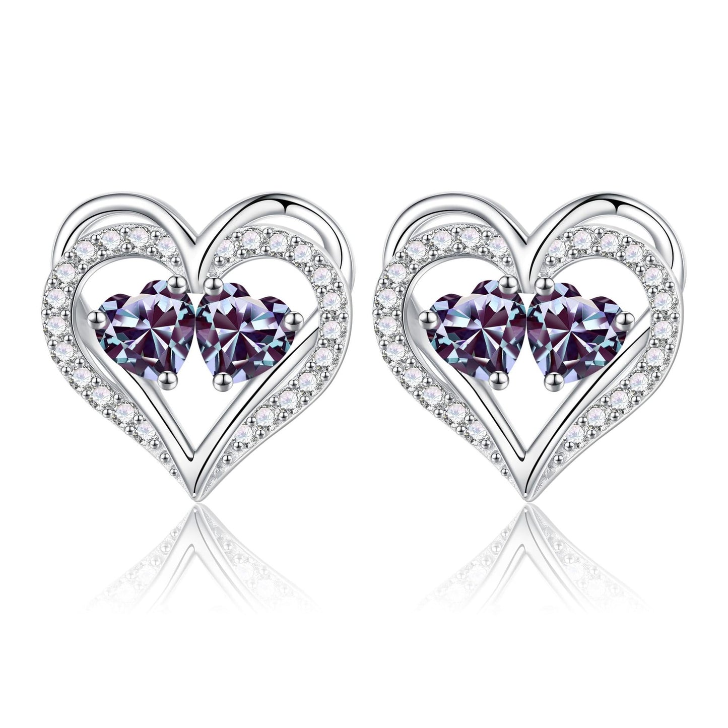 Sterling Silver Birthstone Heart Earrings new