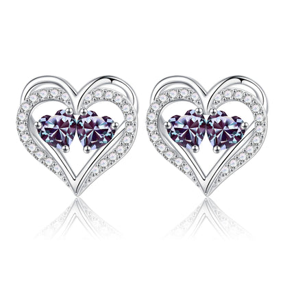 Sterling Silver Birthstone Heart Earrings new