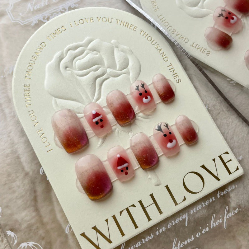 Colección navideña Feliz Navidad Industria pesada Arte de uñas hecho a mano Uñas postizas largas y cortas