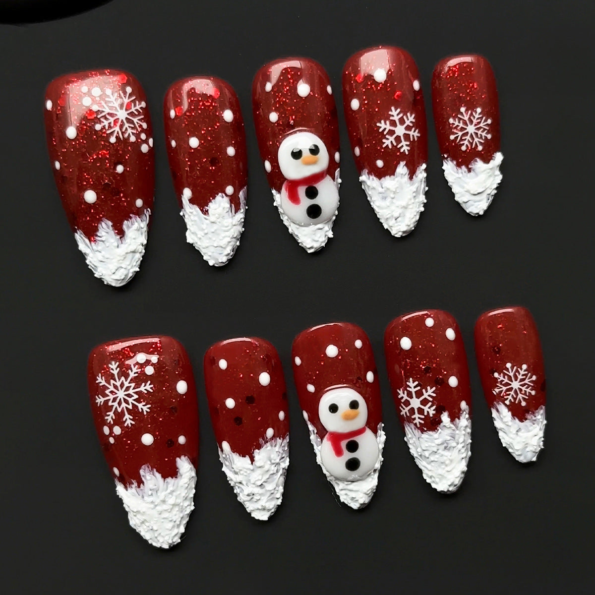 Manicura navideña, 10 piezas, parche para uñas, Papá Noel usa uñas postizas, parche para uñas, muñeco de nieve, hecho a mano.