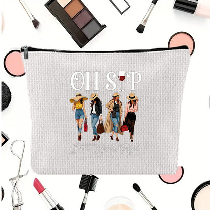 Linen printed cosmetic bag, cosmetic lipstick storage bag, small simple zipper evening clutch bag,