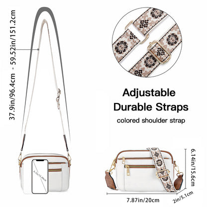 Small Crossbody Purse for Women Triple Zip, Color Matching Multifunctional Zipper Crossbody Bag, Small Square Bag PU Shoulder Bag,