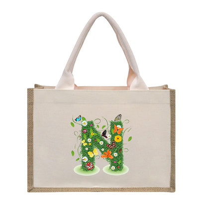 Bolsa de tela de algodón y lino, bolsa de tela con letras estampadas, bolso ligero portátil, bolsa de regalo para compras 