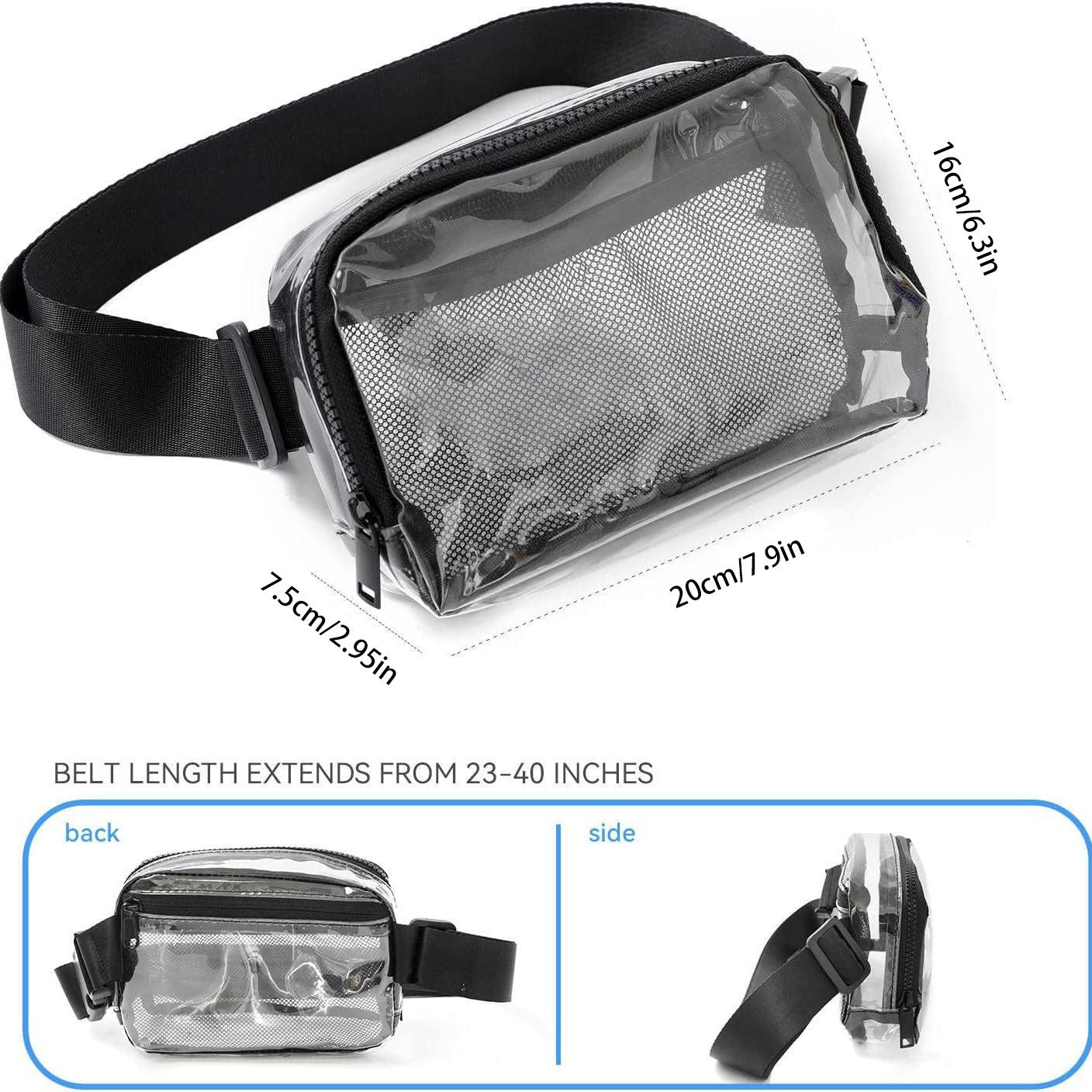 Riñonera impermeable – Bolso bandolera pequeño transparente con correa ajustable, ideal para festivales, senderismo, conciertos y viajes; apta para estadios. 