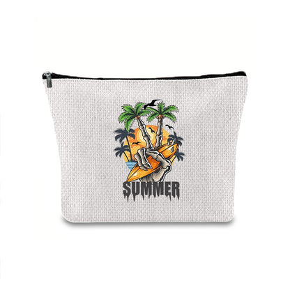 Linen printed cosmetic bag, cosmetic lipstick storage bag, small simple zipper evening clutch bag,