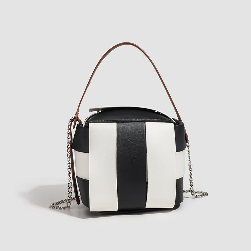 Bolso de hombro sencillo y bandolera pequeño para mujer, con elegante diseño en color contrastante de PU, ideal para el día a día. 