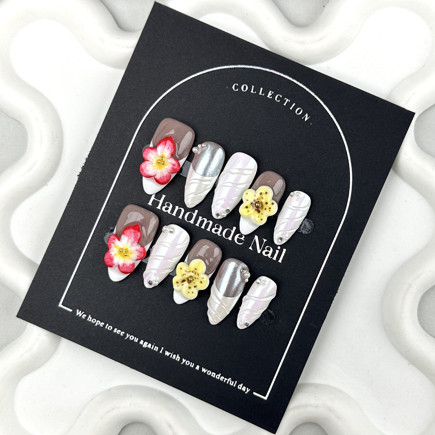 0984 - Uñas postizas hechas a mano, de presión, removibles