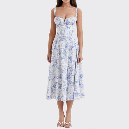 Floral Square Neck Sexy Split Swing Spring Dress Off Shoulder Flower Print Sexy Dress -dropshippingabc.com