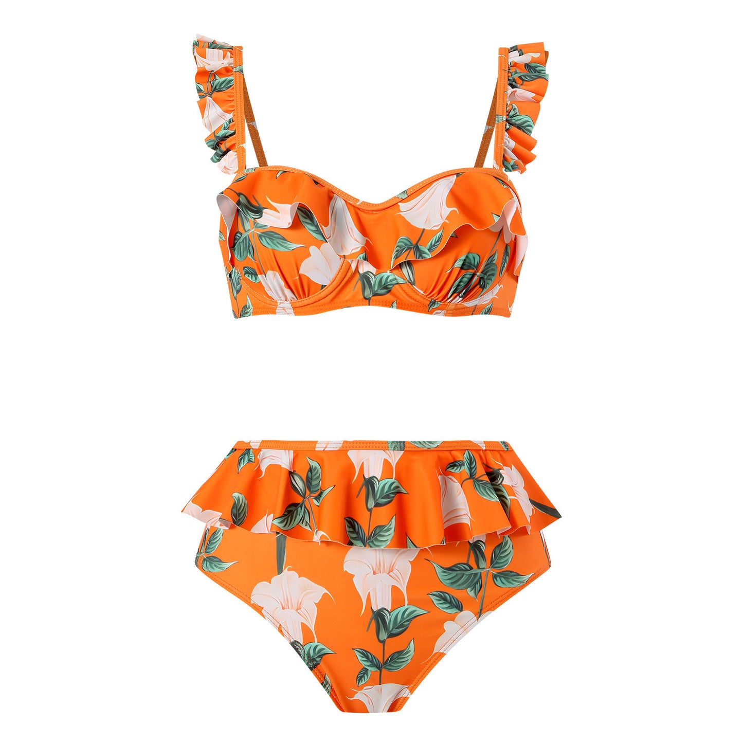 Vintage high waist split three-piece swimsuit women's bikini swimsuit chiffon beach skirt set