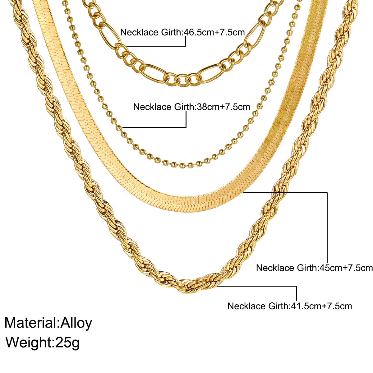 5-in-1 Layered Gold Necklace Set - Tarnish-Free 14k Gold Plated Chunky Chain Stack for Women -dropshippingabc.com