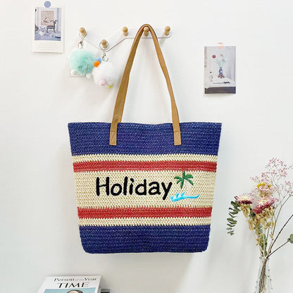Women’s Straw Woven Shoulder Bag – Paper Rope Tote, Large Beach Shopping Mama Bag