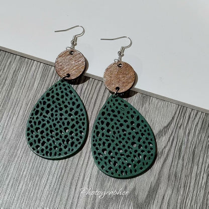 Bohemian Wood Disc and Leather Tassel Earrings