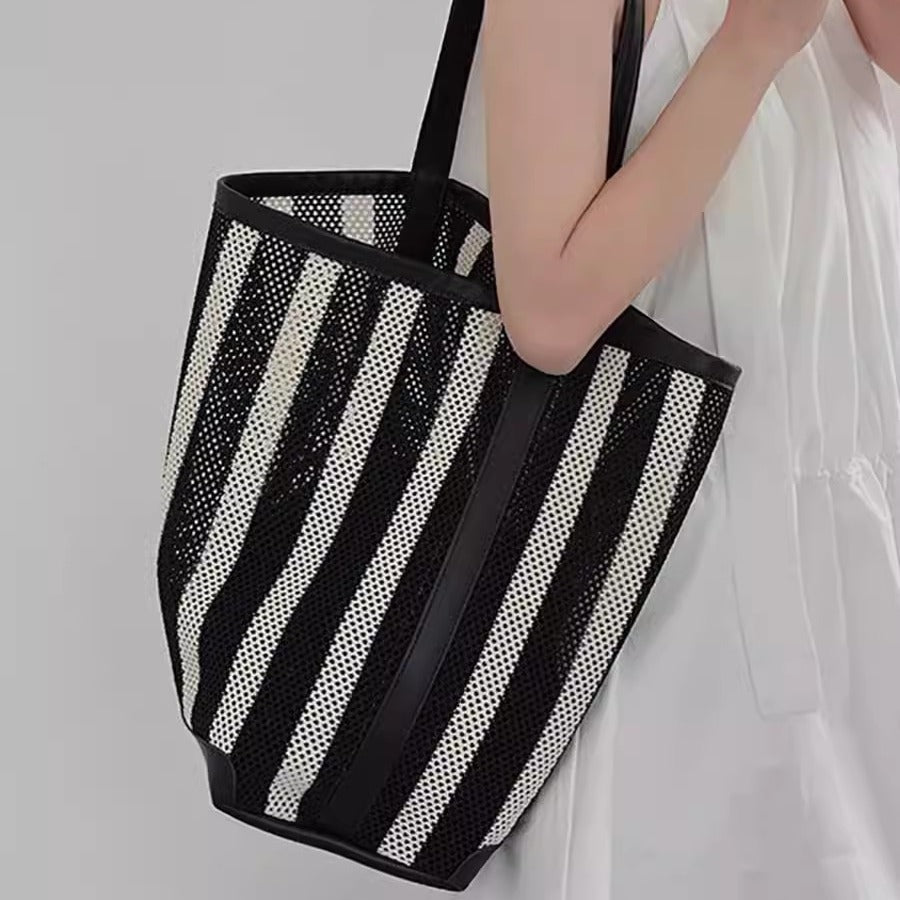 Elegante bolso de playa tipo cubo para mujer, ideal para el verano. Perfecto para vacaciones, para llevar al hombro o para el día a día. 