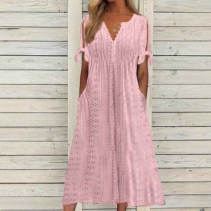 Women's Dress V-Neck Hollow Out Lace Long Dress Women