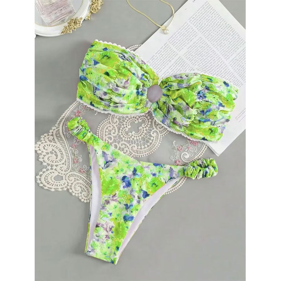 Floral Bandeau Bikini Set - Sexy Tube Top & High-Cut Split Bottom Swimsuit for Women -dropshippingabc.com