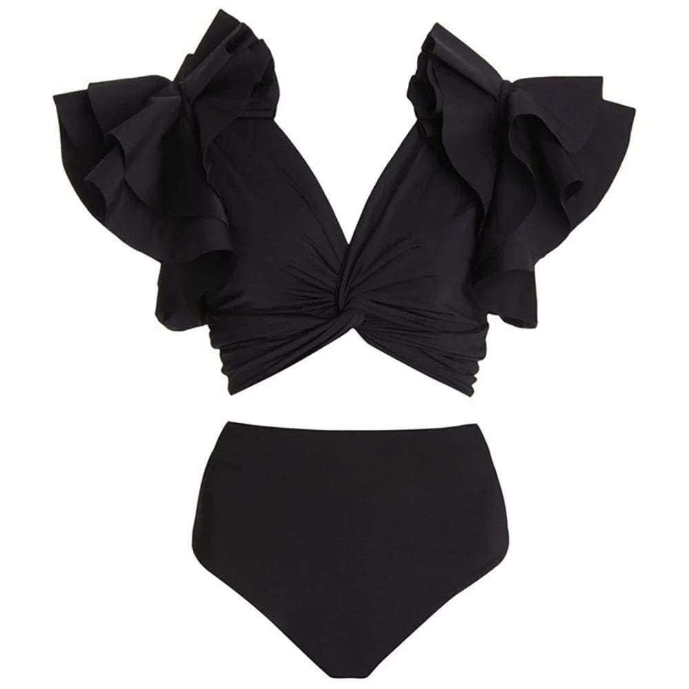 Vintage high waist split three-piece swimsuit women's bikini swimsuit chiffon beach skirt set