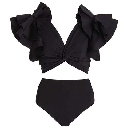 Vintage high waist split three-piece swimsuit women's bikini swimsuit chiffon beach skirt set