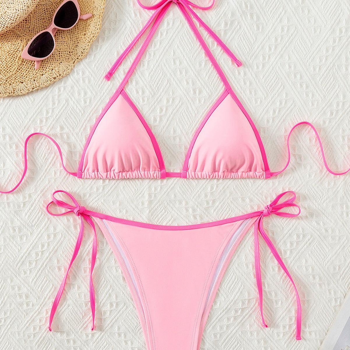 Plant Print Batwing Sleeve Bikini Set - Contrast Strap Sexy Split Swimsuit with Cover Up -dropshippingabc.com