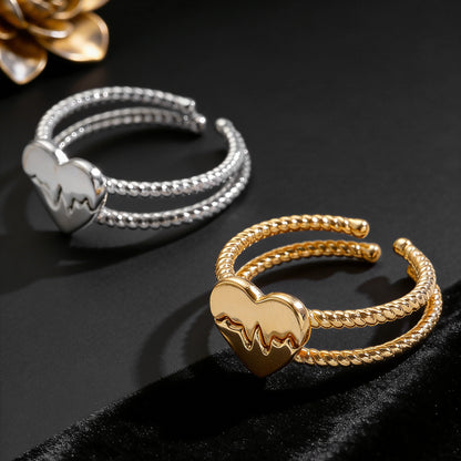 Niche Couple Matching Rings Fashion 14K Gold Plated Copper Heart Band for Women