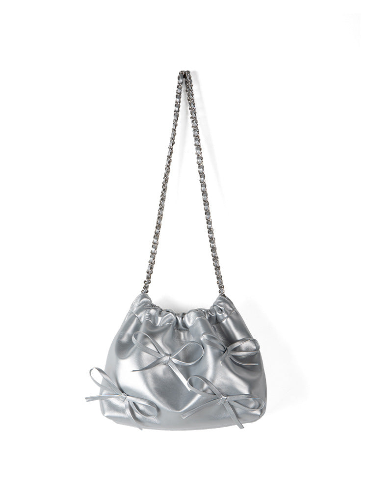 Commuter versatile chain bag, bow soft leather crossbody bag women, spring fashion shoulder crossbody bag
