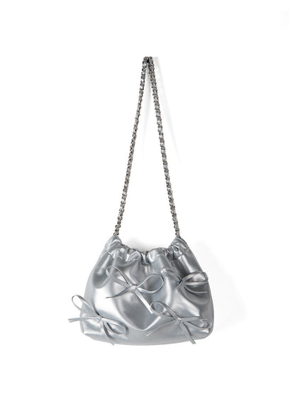 Commuter versatile chain bag, bow soft leather crossbody bag women, spring fashion shoulder crossbody bag