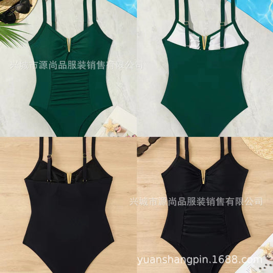 Women's One Piece Swimsuit Solid Color with Padded Bra Bathing Suit for Swimming