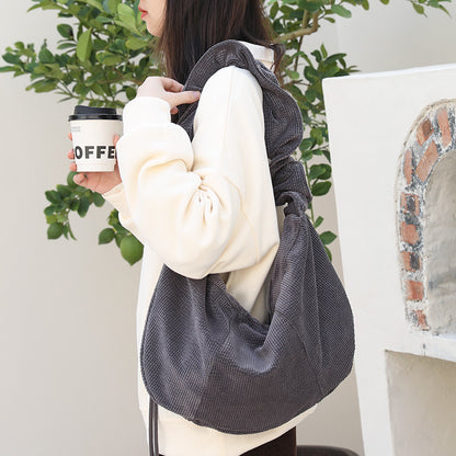 Bolso hobo de lona, ​​bolso de hombro informal plisado, bolso de hombro de pana con cordón ajustable 