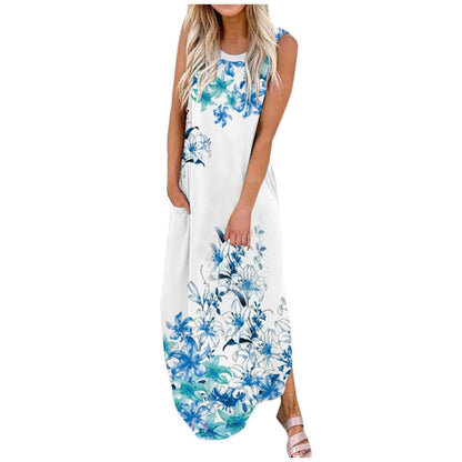 Dress Summer Dress Wide Shoulder Long Dress Fashion Slim Fit Long Dress Print Heart Patterned Long Casual Dress