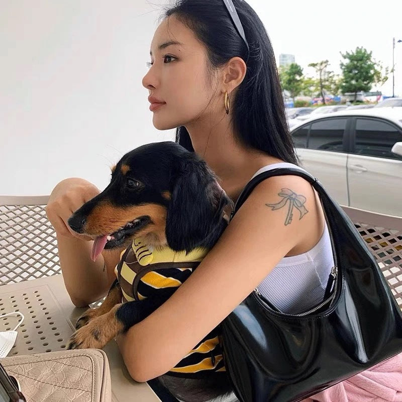 Designer retro crescent bag, small hobo bag, lacquered retro shoulder bag, female hobo handbag