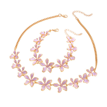 Fashion Geometric Flower 3D Vacation Style Necklace & Bracelet Set