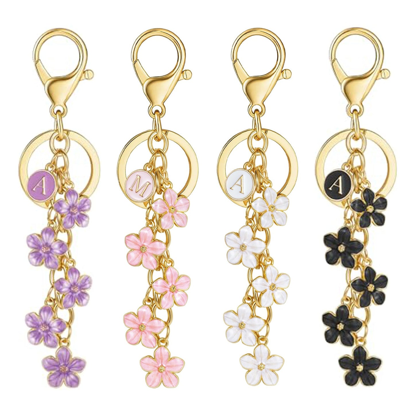 Initial Keychain White/Pink Flower Charms for Key Cute Letter Keyring Bag Charm 26 Letter Flower Cherry Blossom Daisy Keychain -dropshippingabc.com