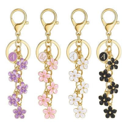 Initial Keychain White/Pink Flower Charms for Key Cute Letter Keyring Bag Charm 26 Letter Flower Cherry Blossom Daisy Keychain -dropshippingabc.com