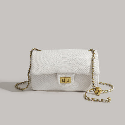 Small square crossbody purse, chain shoulder bag, fashionable snake pattern crossbody small square bag