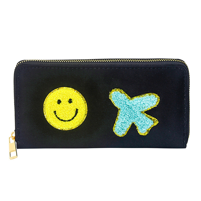 Cartera bordada con el alfabeto para mujer, monedero largo, tarjetero de nailon con cremallera, monedero multifuncional 