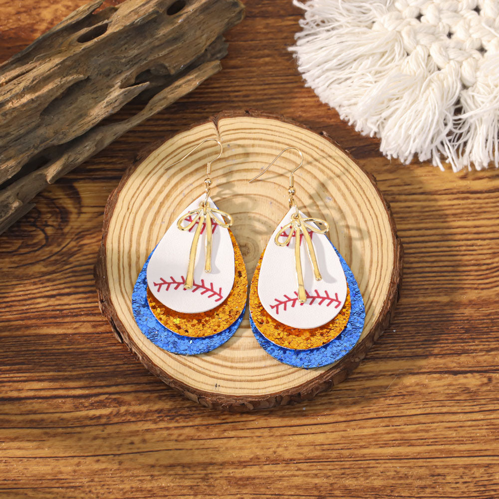 Sports Team Faux Leather Earrings - Volleyball, Basketball, Football, Baseball Geometric Drop Dangle Earrings