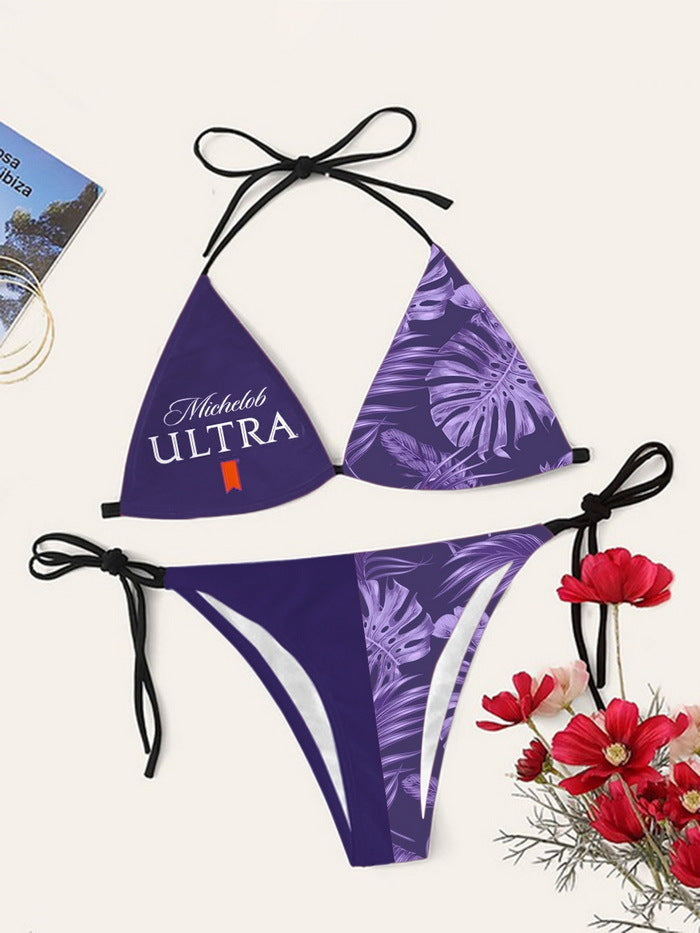 Bikini printed strap swimsuit set backless split swimsuit