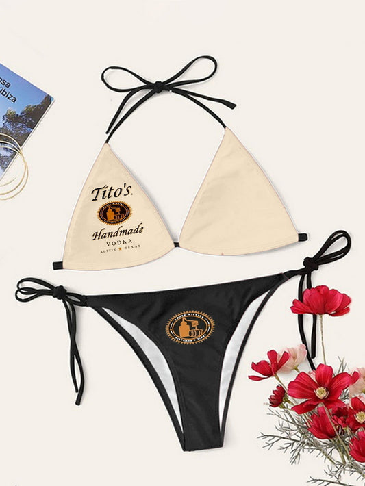 Bikini printed strap swimsuit set backless split swimsuit