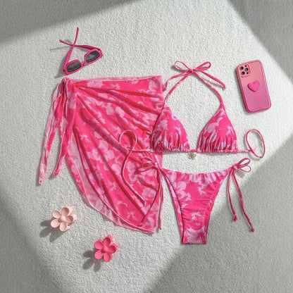 Sexy Bikini Three Piece Swimsuit with and Apron Split Body Design Suitable for Hot Spring Use